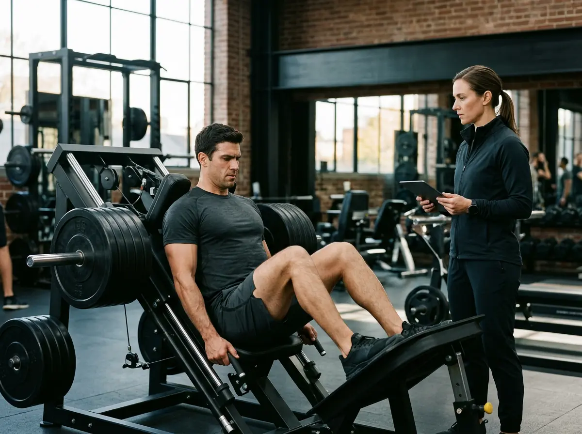 Coach observing an athlete during a machine-based strength test